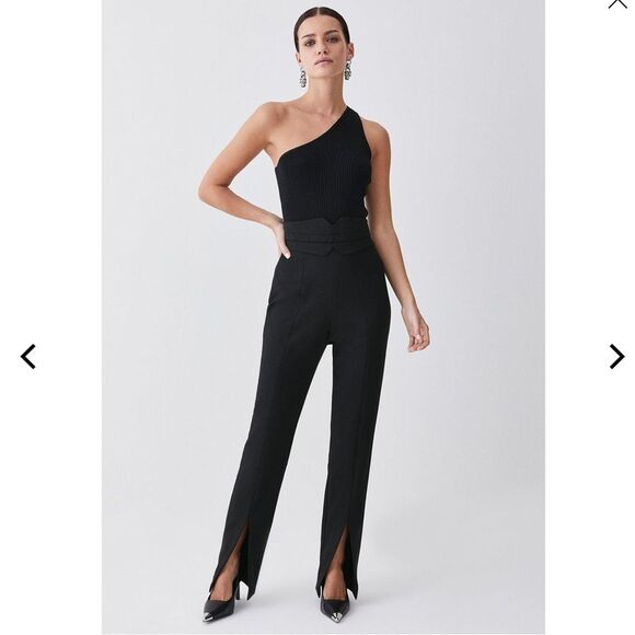 Karen Millen Split Hem Structured Straight Leg Pants in Black 4 - Picture 1 of 14